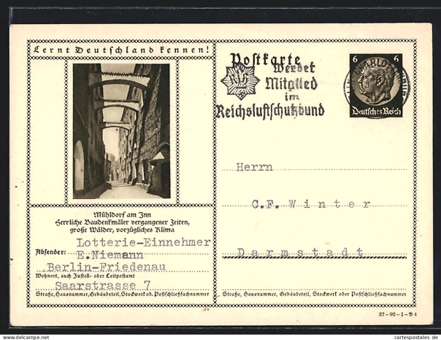 AK Mühldorf Am Inn, Strassenpartie Mit Stützbögen, Ganzsache Lernt Deutschland Kennen  - Briefkaarten