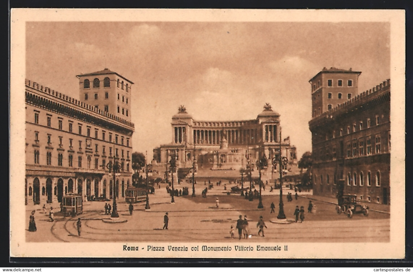 AK Roma, Piazza Venezia Col Monumento Vittorio Emanuele II., Strassenbahn  - Strassenbahnen