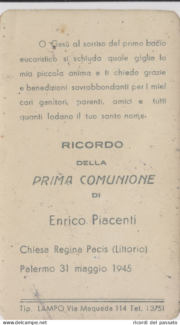 Santino Ricordo 1°comunione Palermo 1945 - Devotieprenten