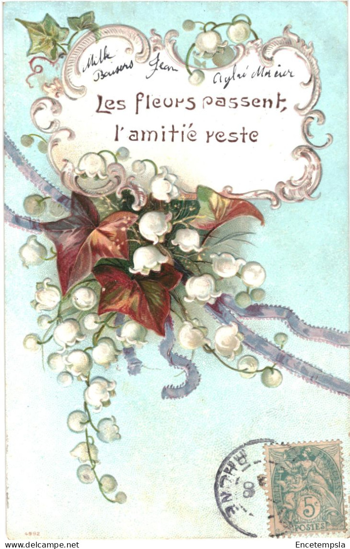 CPA Carte Postale Légèrement Gaufrée Du Muguet Les Fleurs Passent L'amitié Reste 1906  VM81018 - Fleurs