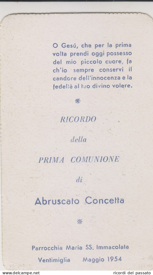 Santino Ricordo 1°comunione Ventimiglia 1954 - Devotieprenten
