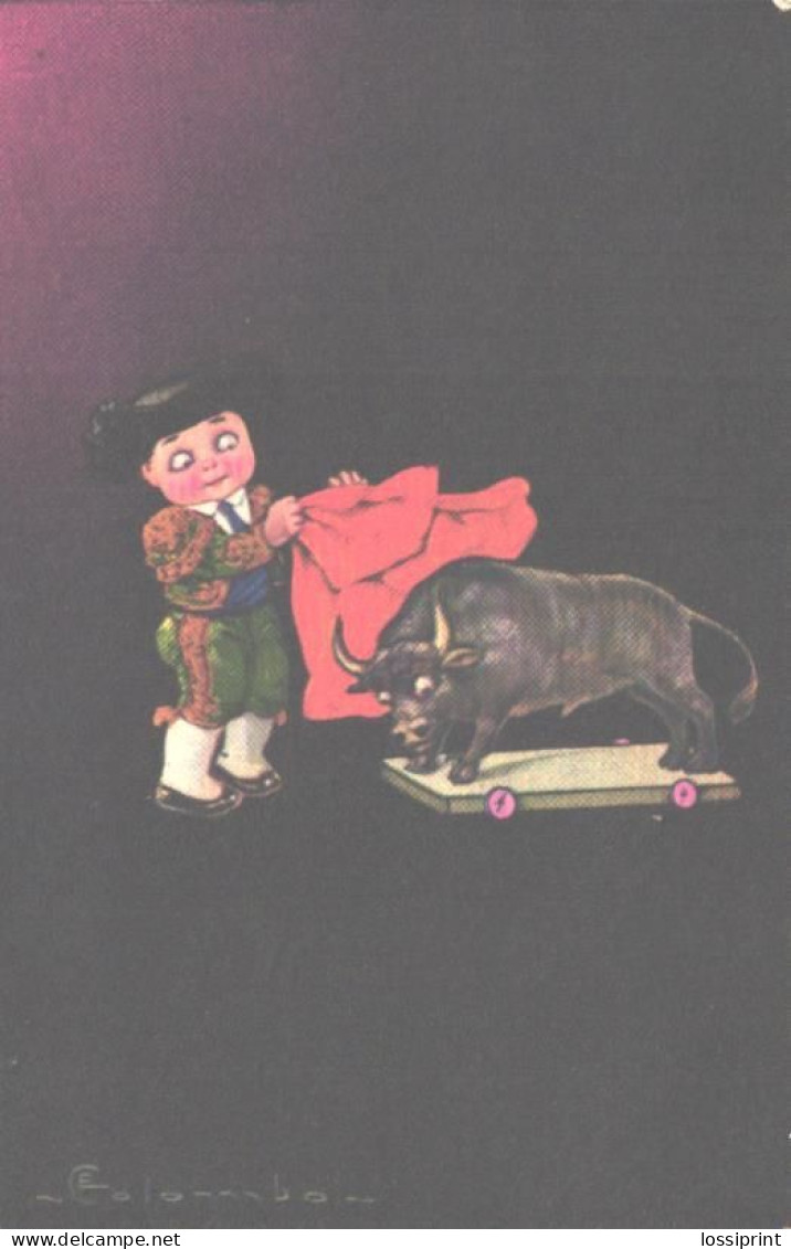 E.Colombo:Boy As Matador, Toy Bull, Ox, 1722/4, Pre 1940 - Colombo, E.