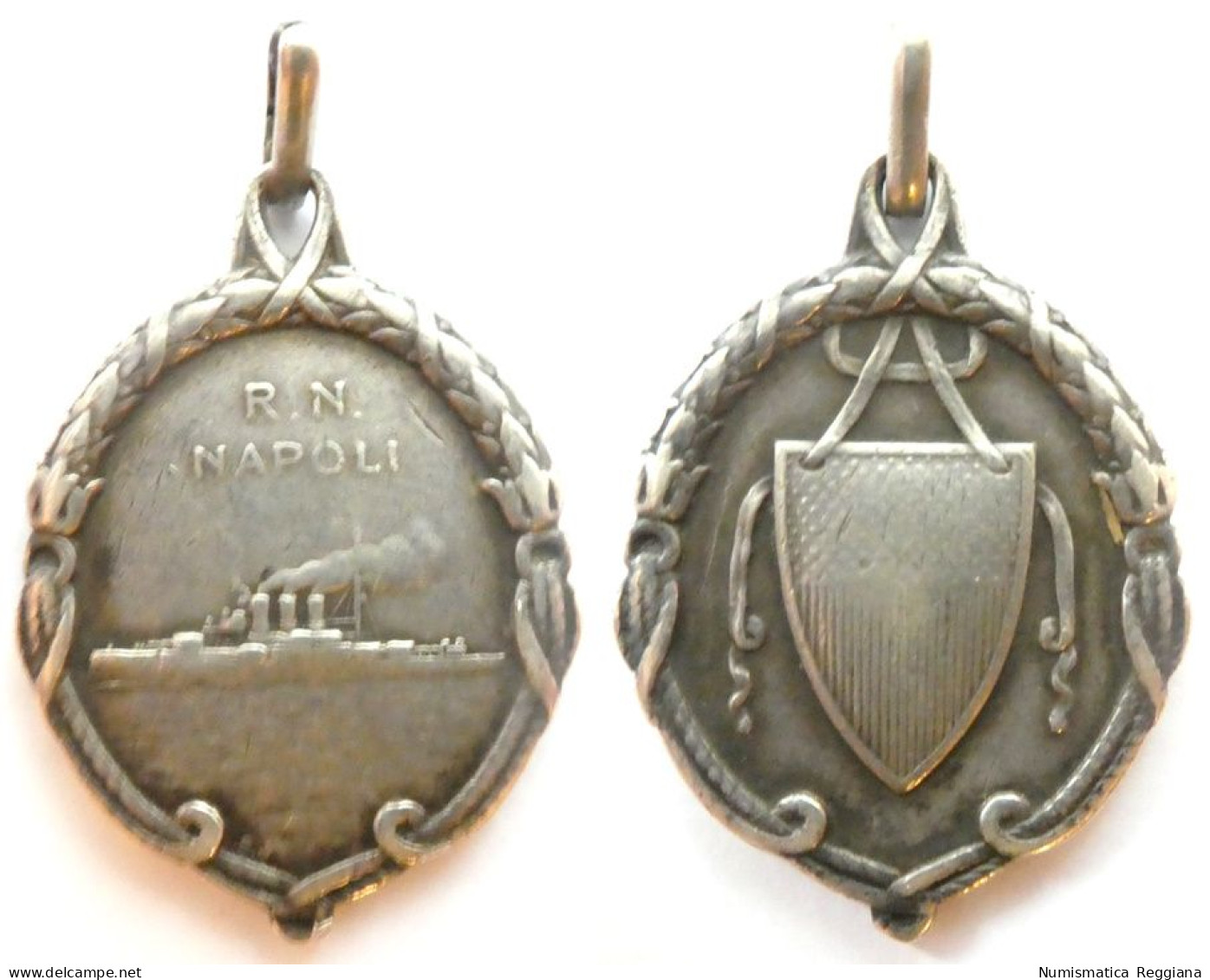 Medaglia In Argento Vittorio Emanuele III Regia Nave Napoli (24x33mm) - Sonstige & Ohne Zuordnung