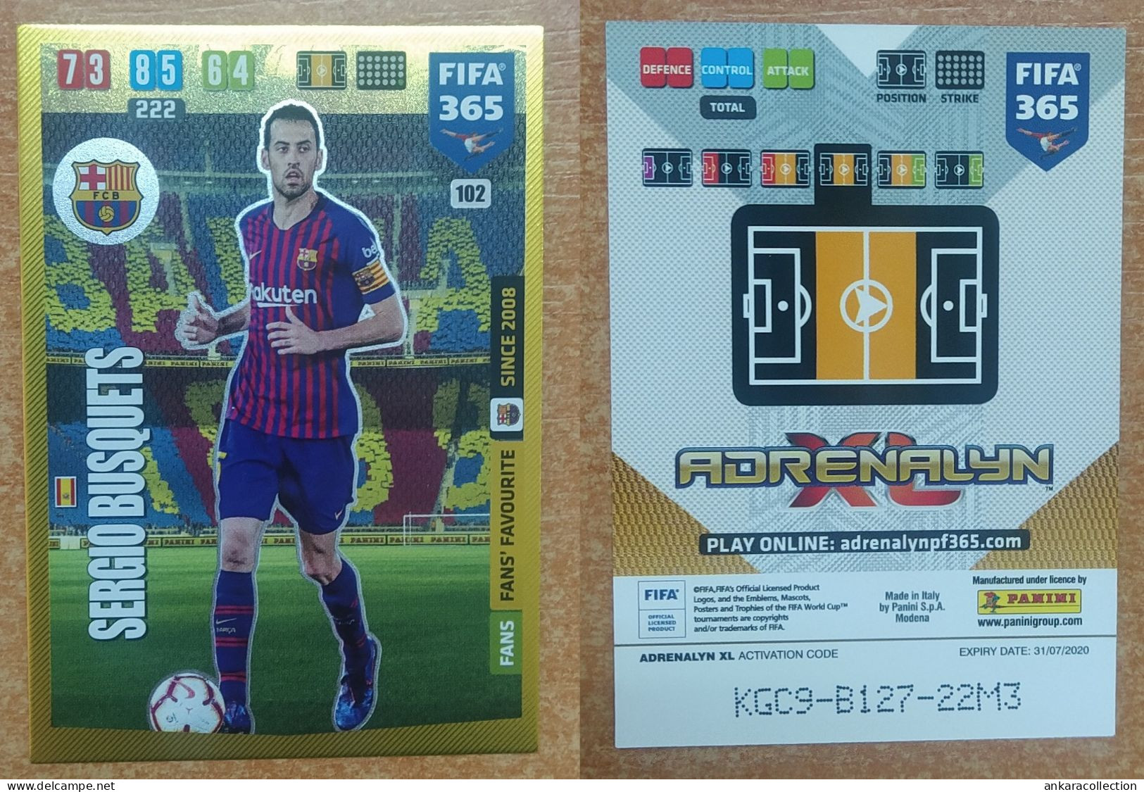 AC - 102 SERGIO BUSQUETS  FANS FAVOURITE  BARCELONA  PANINI FIFA 365 2020 ADRENALYN TRADING CARD - Trading Cards