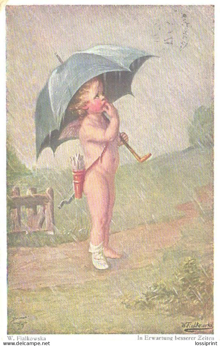 Wally Fialkowska:In Erwartung Besserer Zeiten, Girl-angel With Umbrella, Luftpost Special Cancellation, 1920 - Fialkowska, Wally