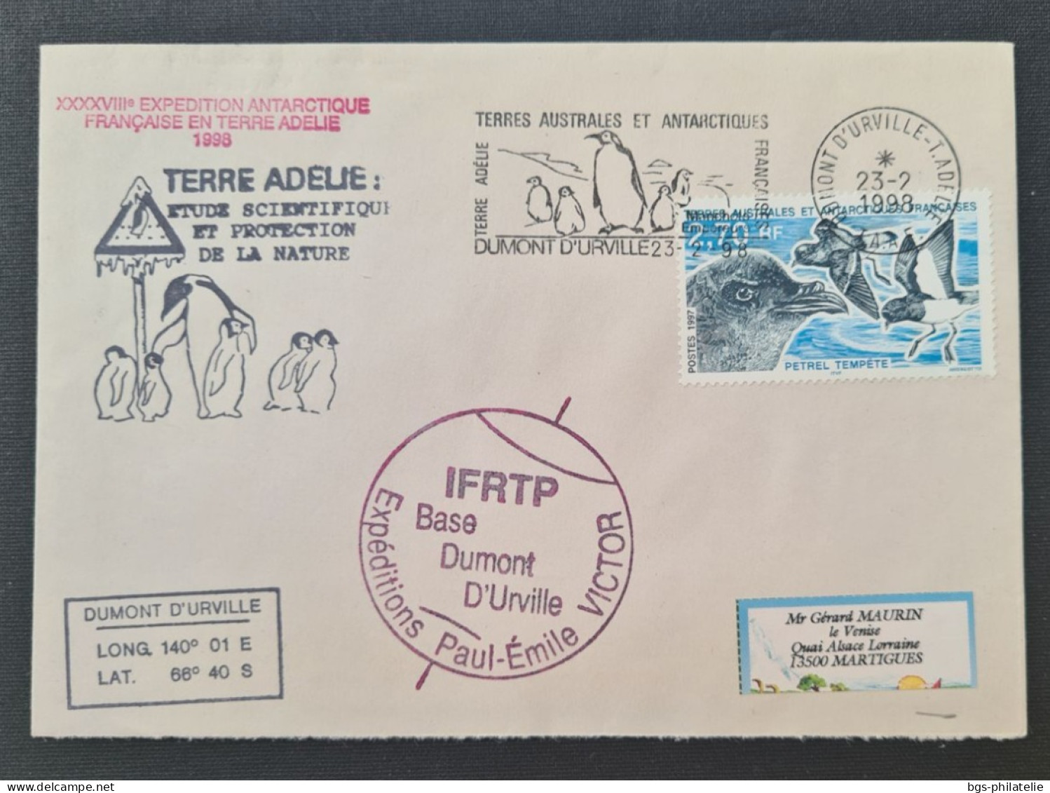 TAAF,  Timbre Numéro 214 Oblitéré De Terre Adélie Le 23/2/1998. - Cartas & Documentos