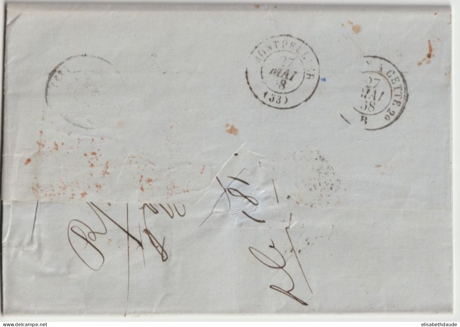 1868 - LETTRE De MESSINA AL PORTO ! PAR VAPEUR FRANCAIS - ENTREE AMBULANT- ITALIE AMB.MARSEILLE * ! => ANIANE (HERAULT) - Poste Maritime