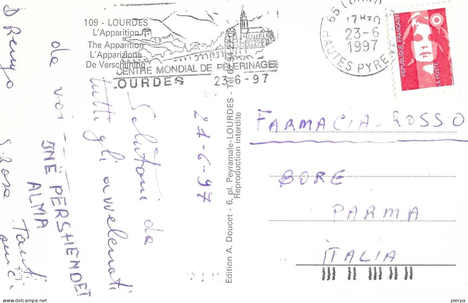 FRANCIA - LOURDES - FORMATO PICCOLO - EDIZ. IRIS - VIAGGIATA 1997 - ANNULLO A TARGHETTA - Heilige Stätte