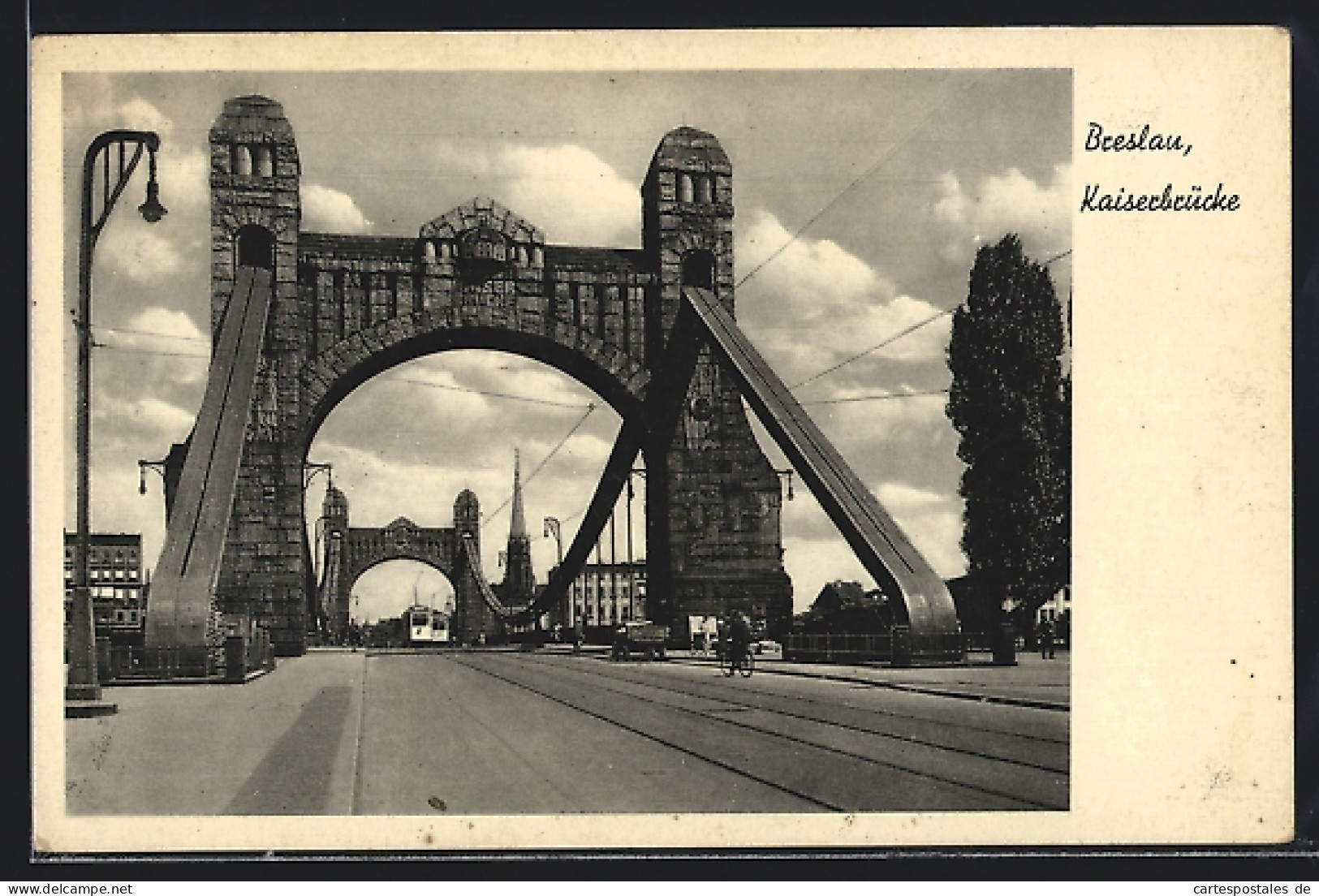 AK Breslau, Blick Auf Die Kaiserbrücke, Strassenbahn  - Tranvía