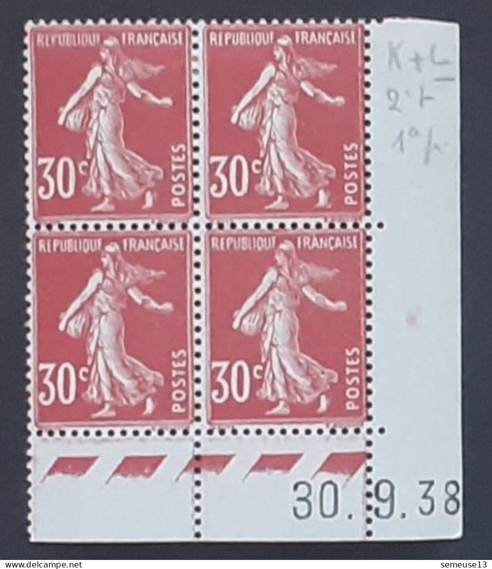 Semeuse 30 C. Rouge 360 En Bloc De 4 Coin Daté - 1906-38 Semeuse Camée