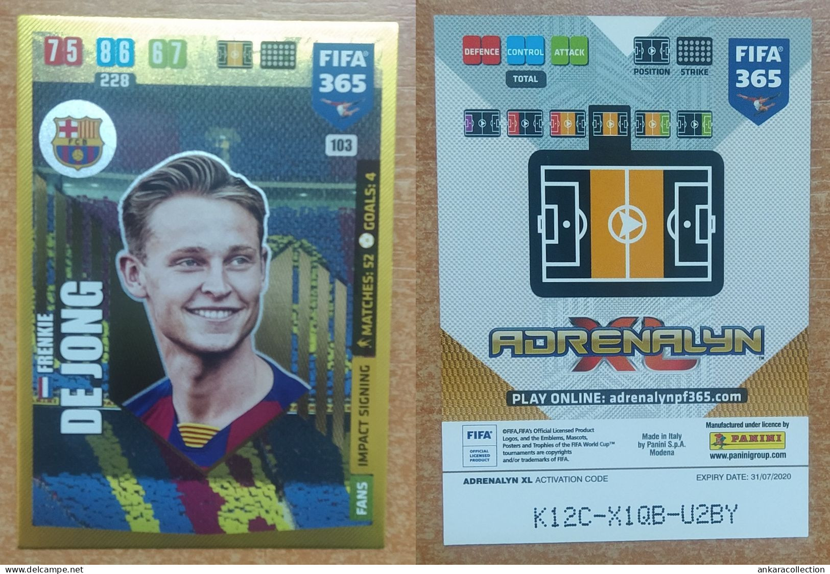 AC - 103 FRENKIE DE JONG  BARCELONA   PANINI FIFA 365 2020 ADRENALYN TRADING CARD - Tarjetas