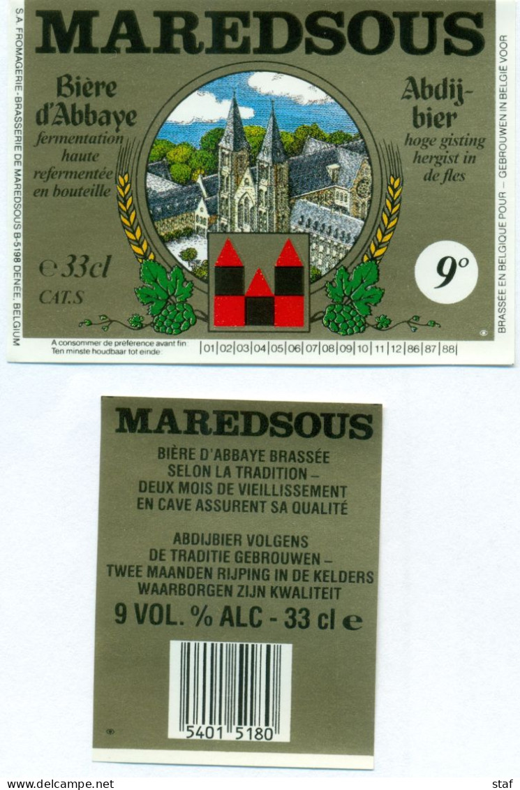 Oud Etiket Bier Maredsous 9° Abdijbier - Bière D'Abbaye - Brouwerij / Brasserie De Maredsous - Beer