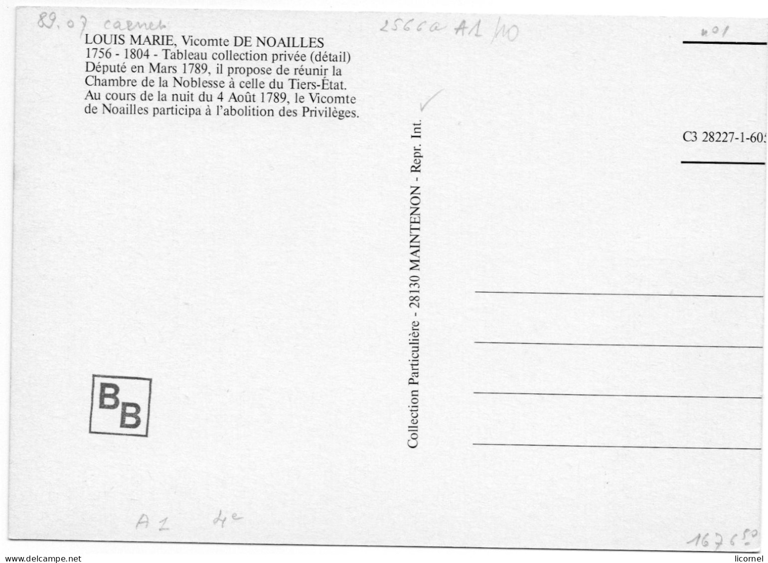 Carte  Maxi  1989 Premier Jour :LOUIS MARIE Vicomte De NOAILLES - 1980-1989