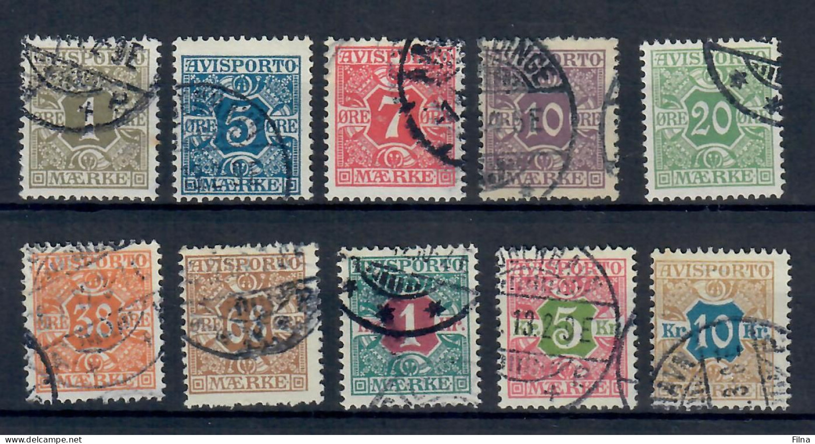 DANMARK DANEMARK  DANIMARCA 1907 TIMBRE TAXE  AVISPORTO N. 1/10  SERIE COMPLETA USATA OBLITERE' - Oblitérés