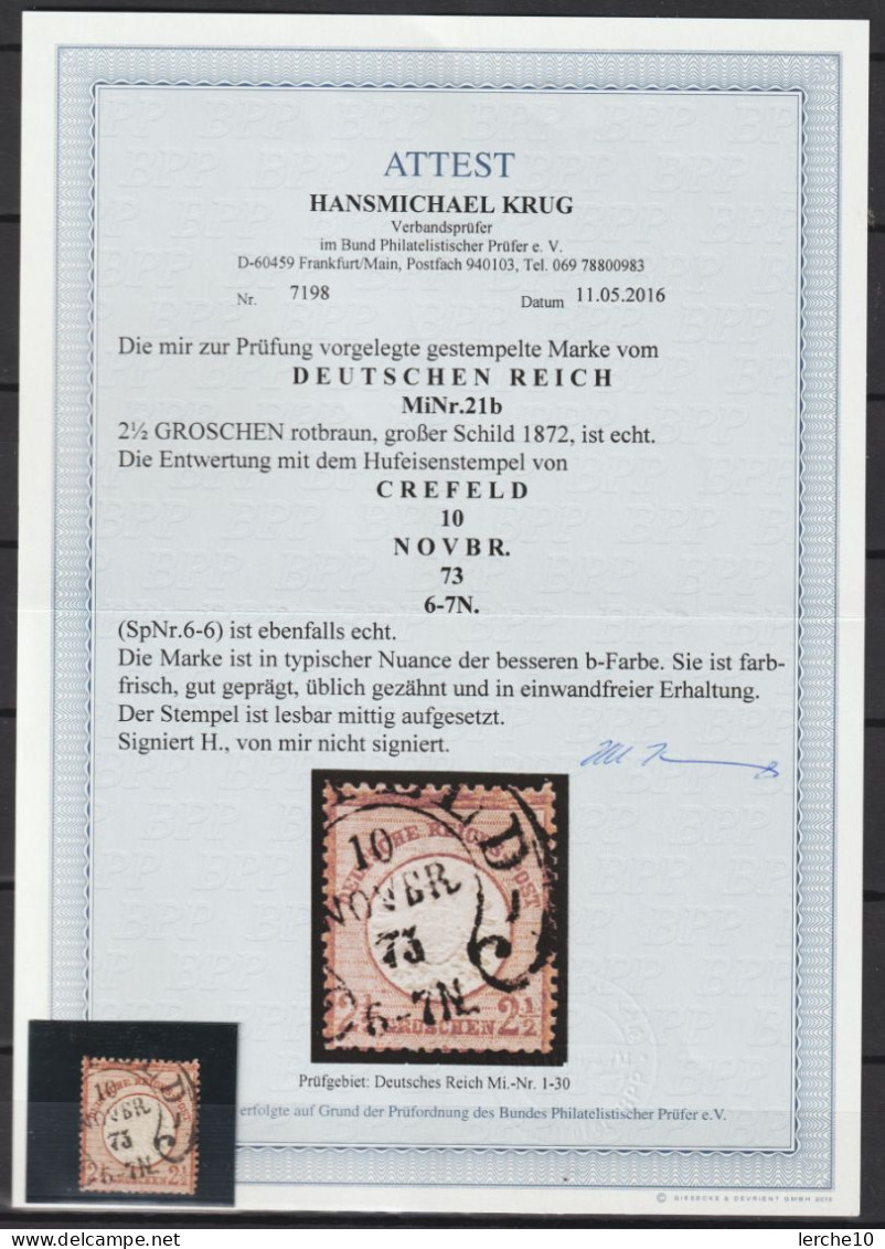 MiNr. 21 B Gestempelt, Befund Krug BPP - Used Stamps