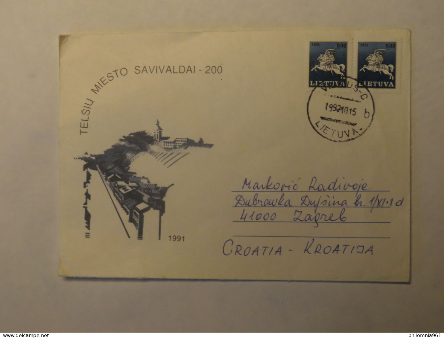 LITHUANIA FDC COVER TO CROATIA 1992 - Lituanie