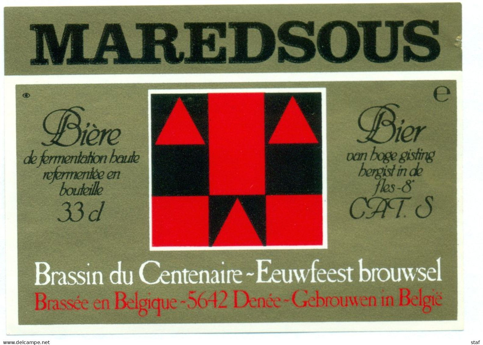 Oud Etiket Bier Maredsous Brassin Du Centenaire - Eeuwfeestbrouwsel - Brouwerij / Brasserie De Maredsous - Beer