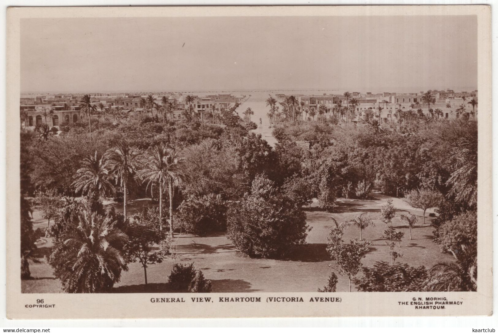 General View, Khartoum (Victoria Avenue) - ( Publ. G.H. Morhig, The English Pharmacy, Khartoum) - Sudan - Soudan