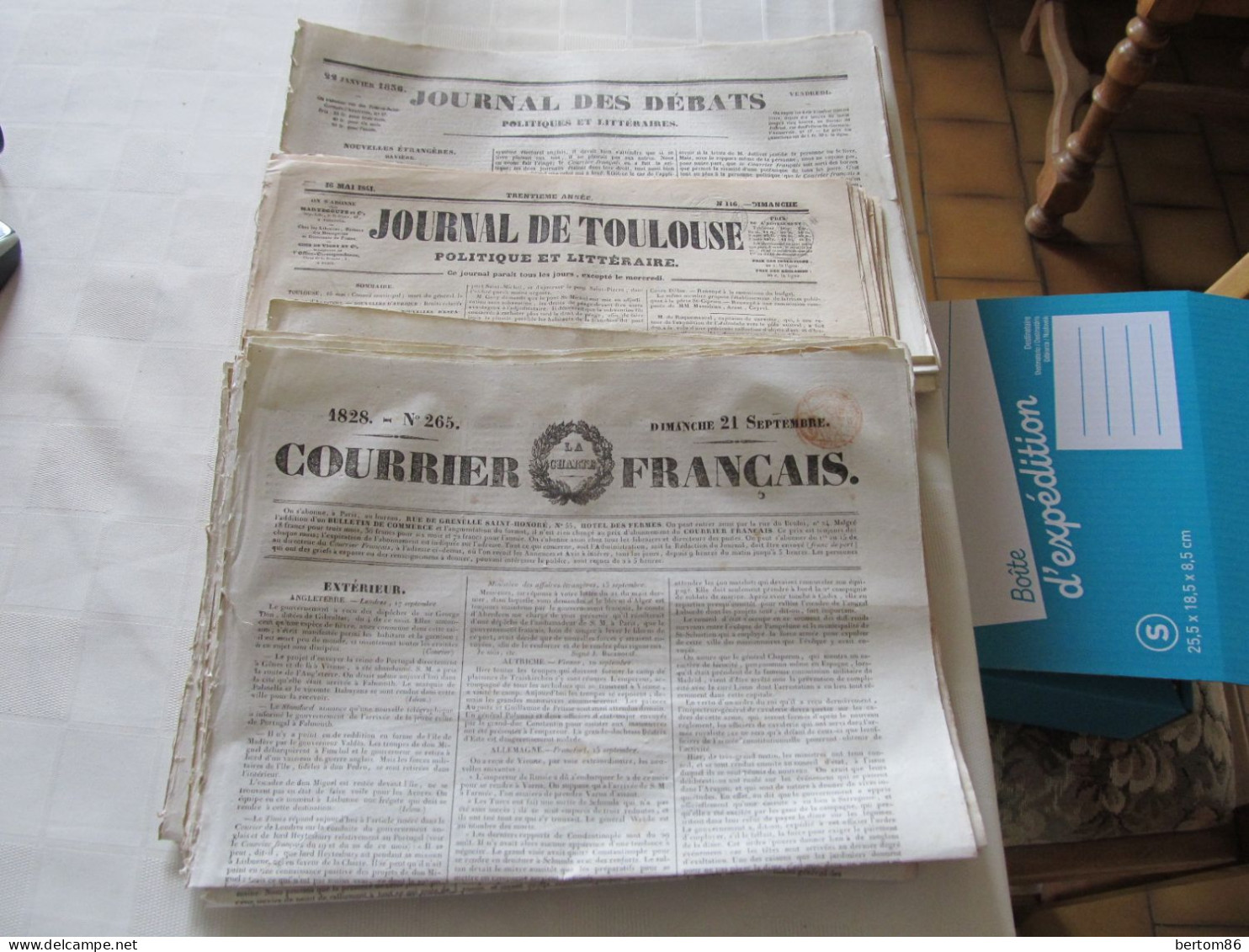 LOT 30 JOURNAUX 19e - COURRIER FRANCAIS DE 1828 - J D D De 1836 - JOURNAL DE TOULOUSE DE 1841. - 1800 - 1849