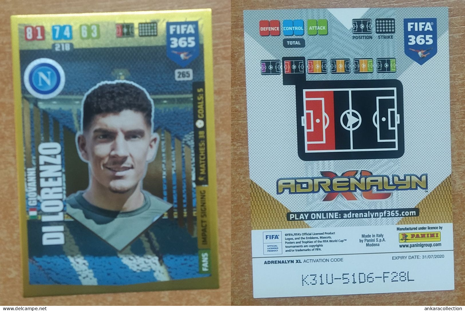 AC - 265 GIOVANNI DI LORENZO  NAPOLI  IMPACT SIGNING   PANINI FIFA 365 2020 ADRENALYN TRADING CARD - Trading-Karten