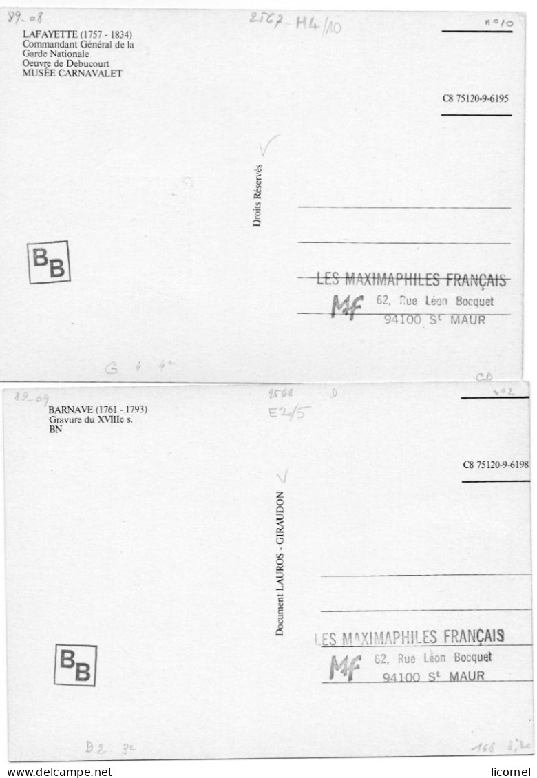 Cartes Maxi  1989  (lot De 2 Cartes/  LAFAYETTE Et BARNAVE - 1980-1989