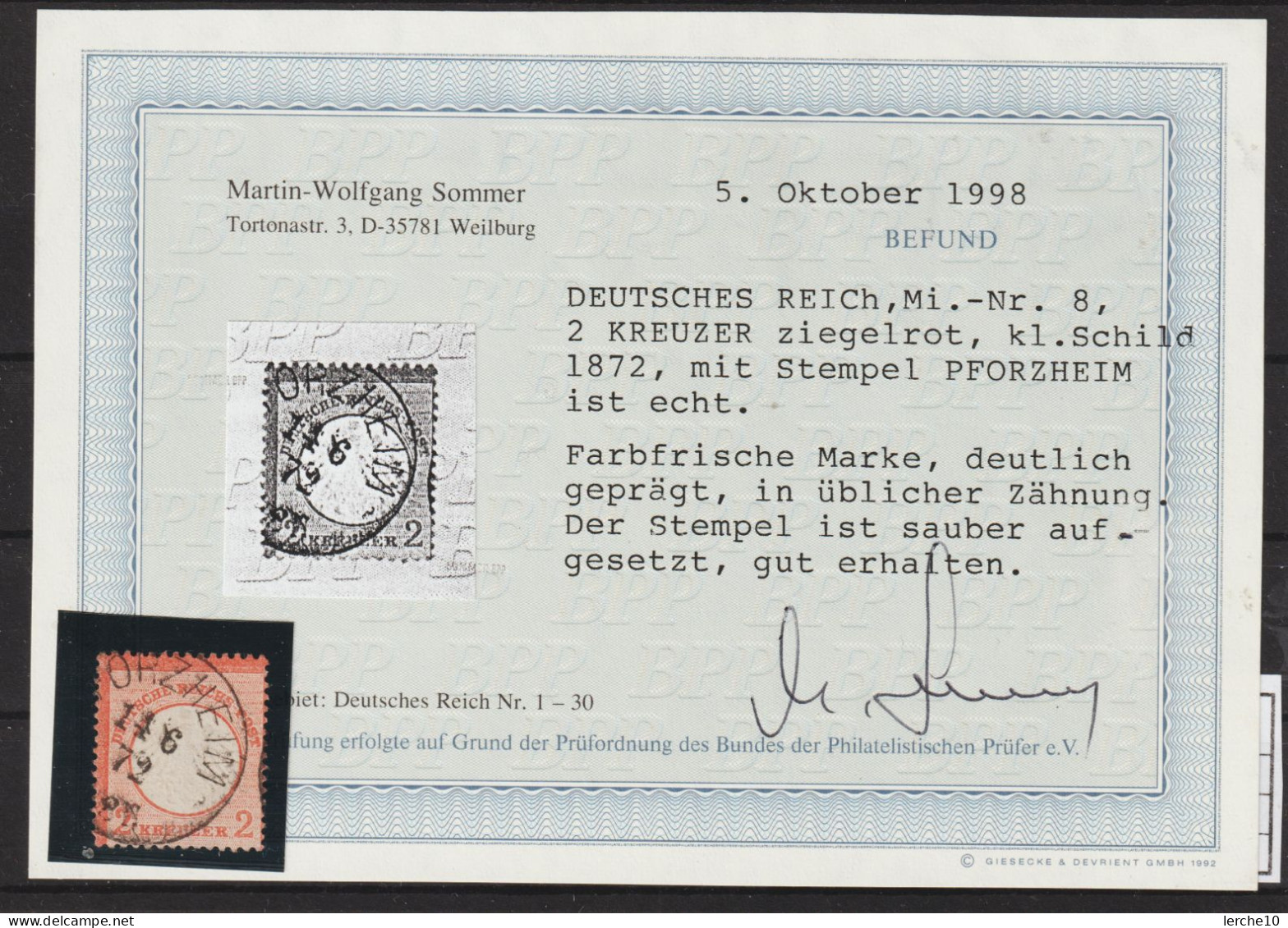 MiNr. 8 Gestempelt, Befund Sommer BPP - Used Stamps