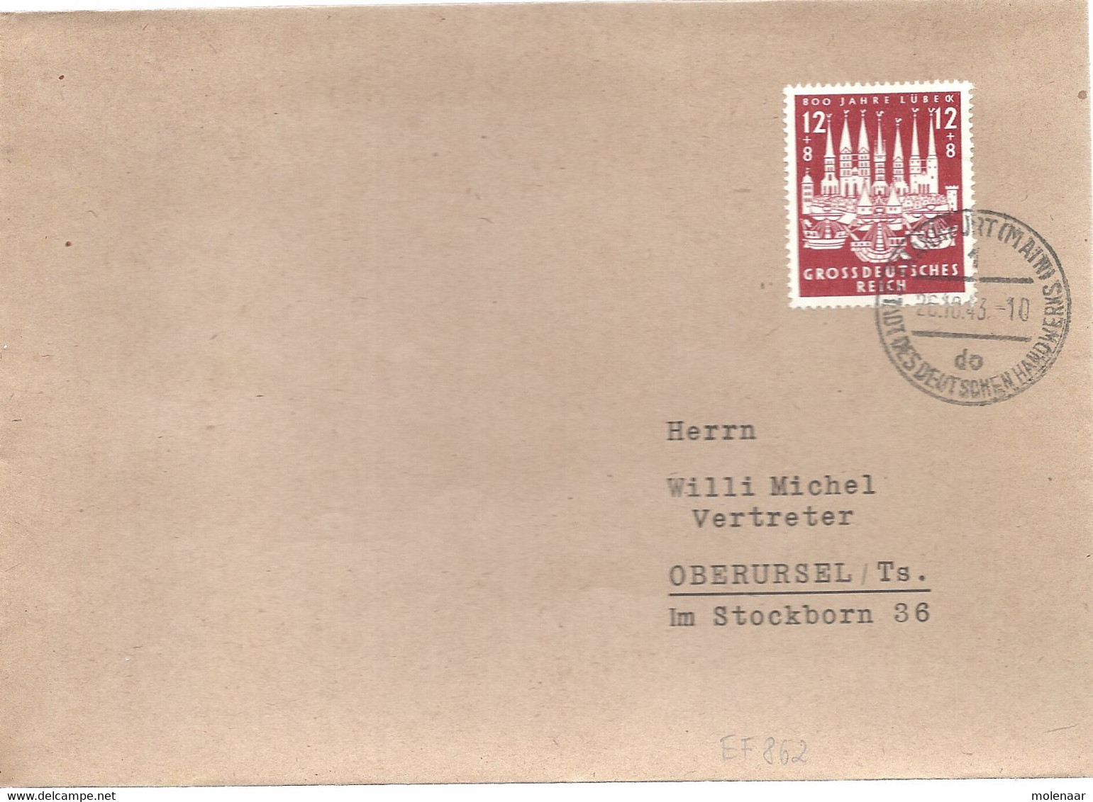 Duitsland 1933-1945 (Derde Rijk) Brief Met  Michelno. 862 Frankfurt Am Main 25-10-1943 (4620) - Cartas & Documentos