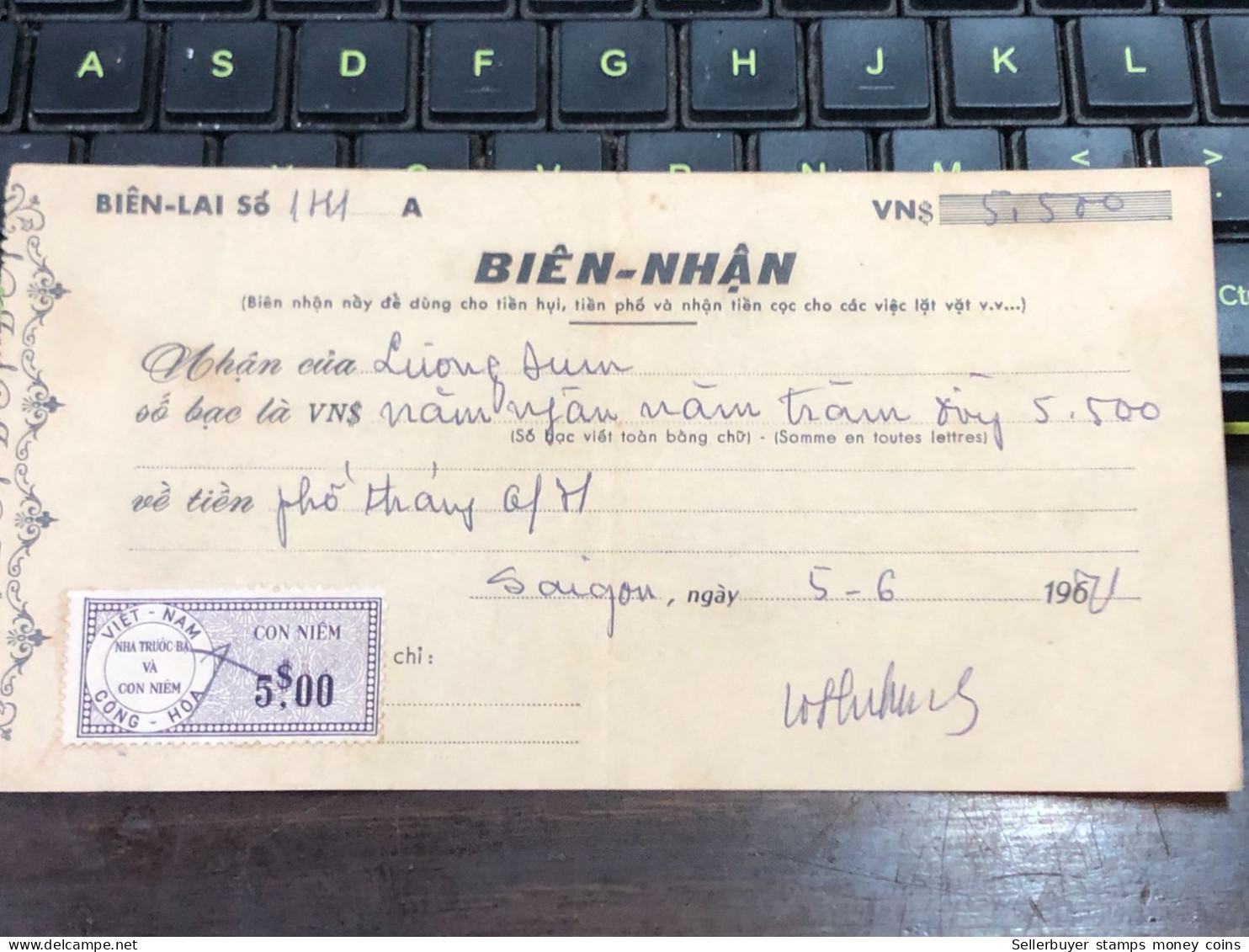 Viet Nam Suoth Old Bank Receipt(have Wedge 5 $ Year 1961) PAPER QUALITY:GOOD 1-PCS - Collections