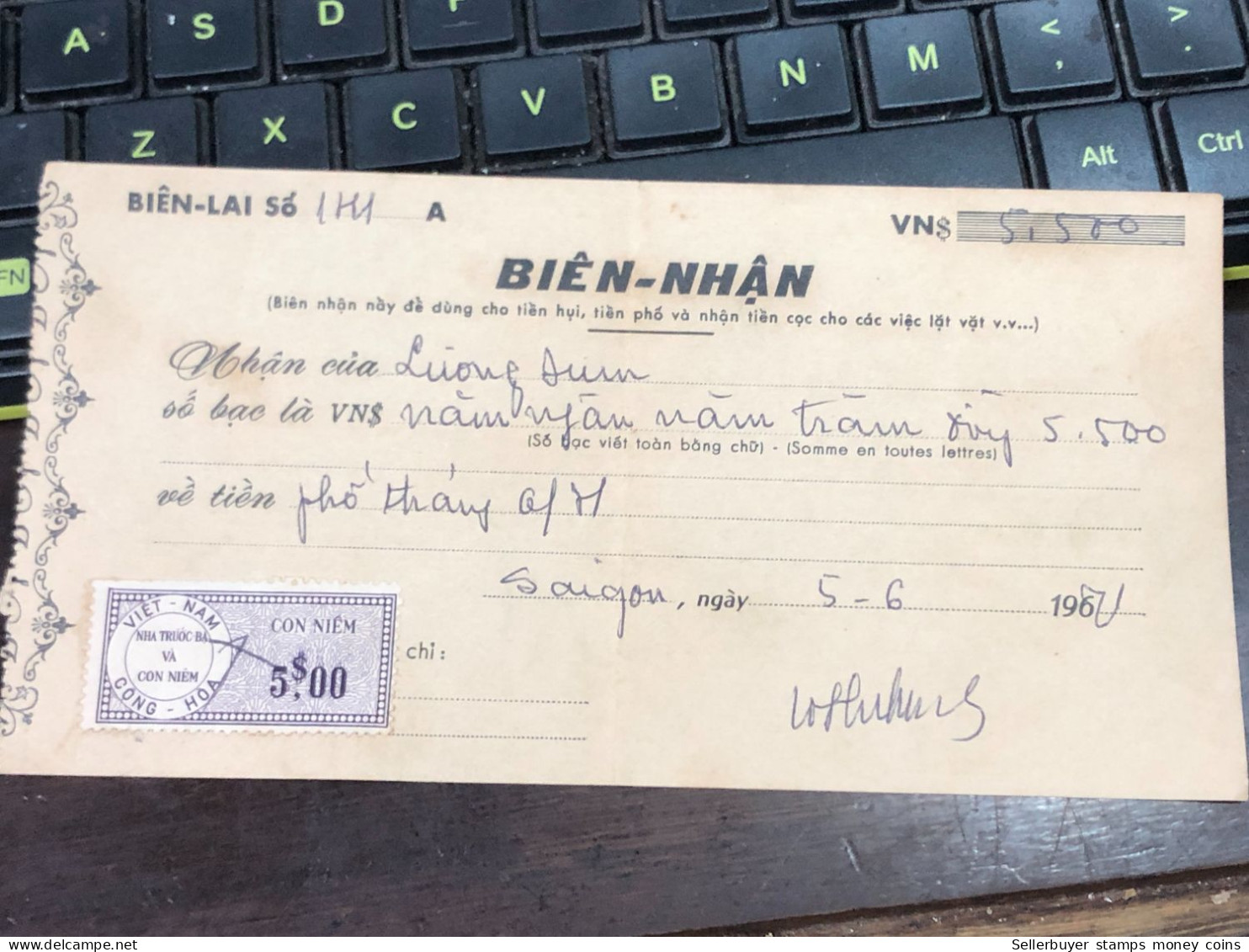 Viet Nam Suoth Old Bank Receipt(have Wedge 5 $ Year 1961) PAPER QUALITY:GOOD 1-PCS - Collections