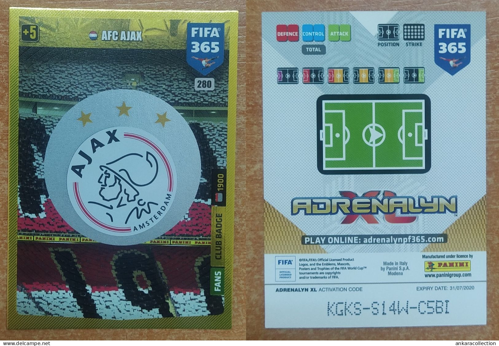 AC - 280 AFC AJAX  AMSTERDAM  CLUB BADGE  PANINI FIFA 365 2020 ADRENALYN TRADING CARD - Trading-Karten