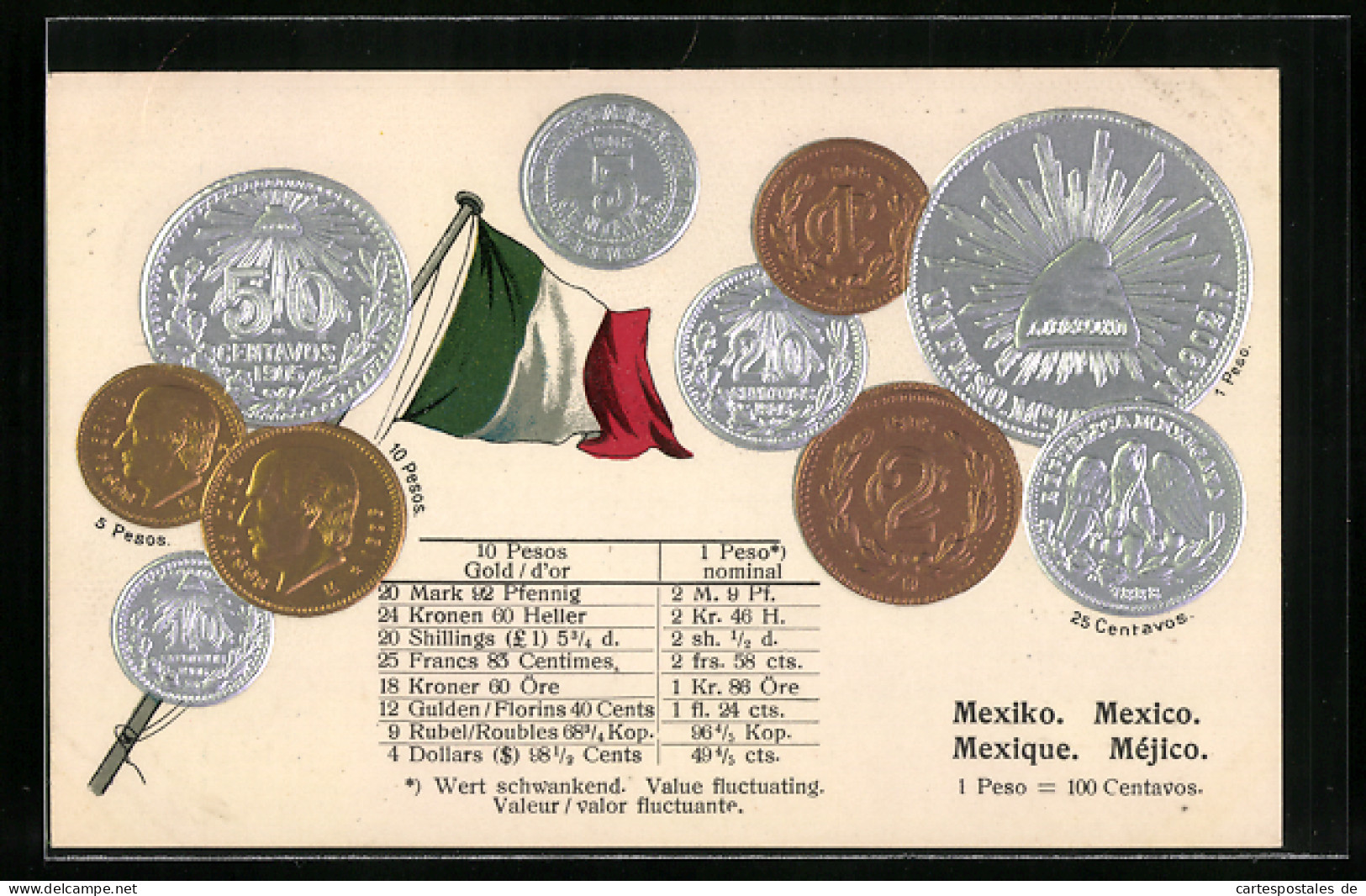 AK Münzen Und Nationalflagge Mexiko, Geld  - Monnaies (représentations)