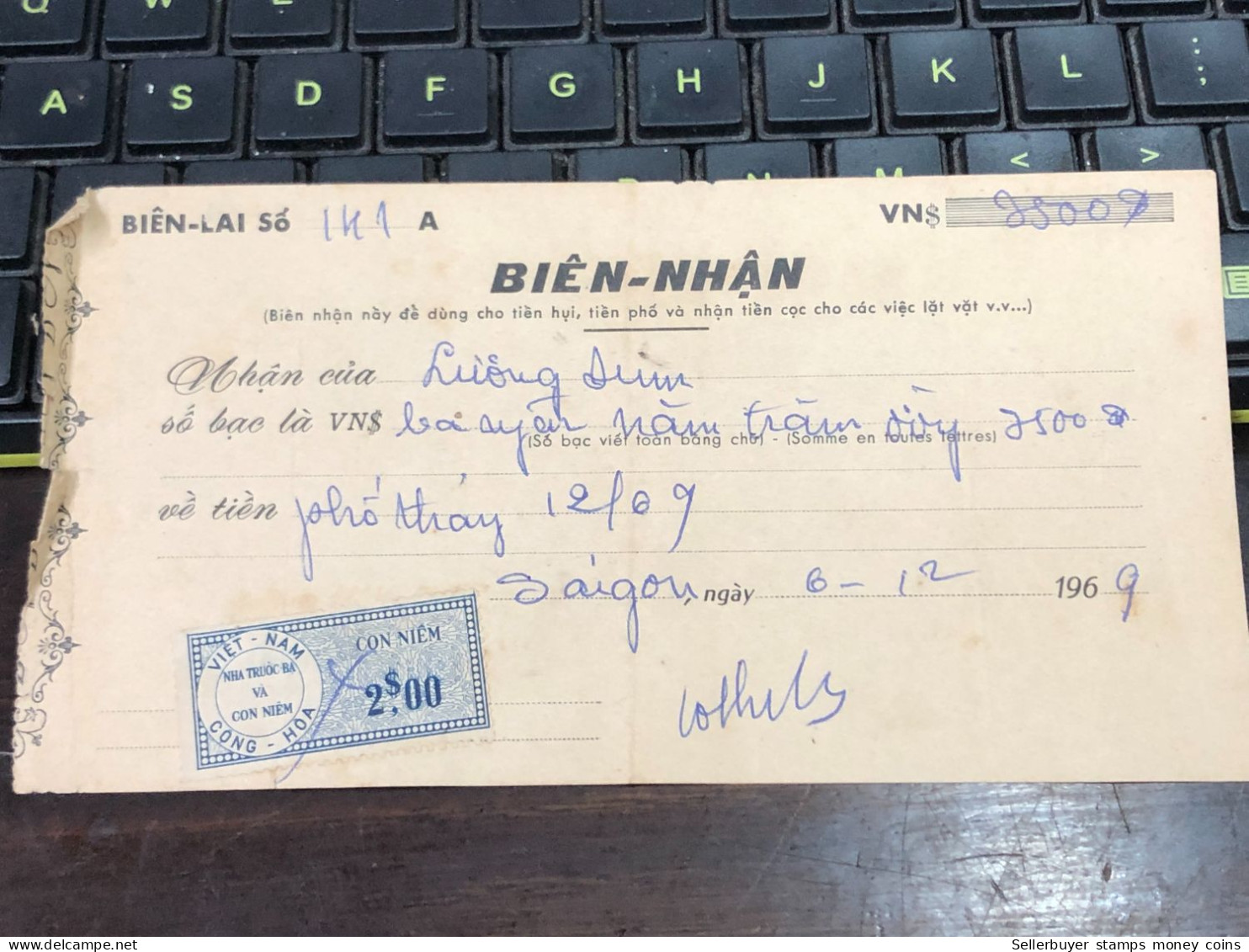 Viet Nam Suoth Old Bank Receipt(have Wedge 2 $ Year 1969) PAPER QUALITY:GOOD 1-PCS - Collections