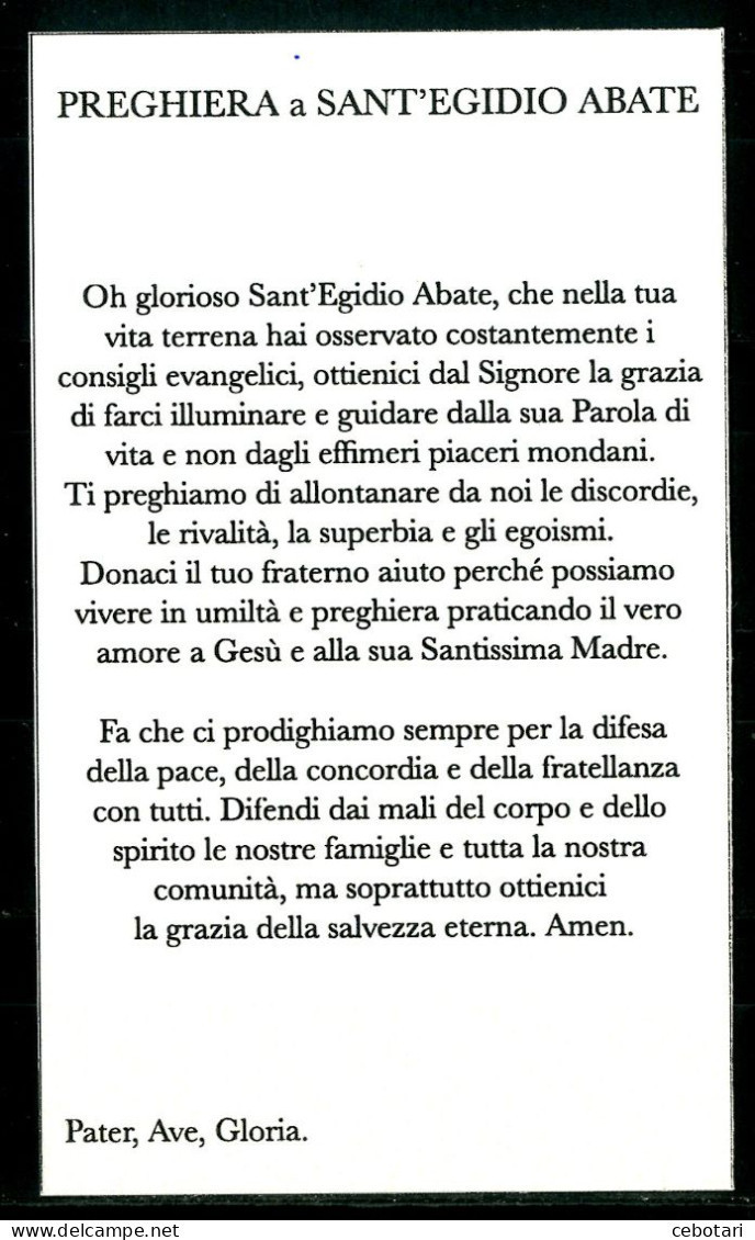 SANTINO - Sant'Egidio Abate - Santino Con Preghiera - Images Religieuses