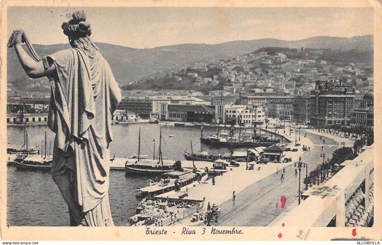 27069 " TRIESTE-RIVA 3 NOVEMBRE " ANIMATA-PANORAMA-VERA FOTO-CART. POST. SPED.1939 - Trieste