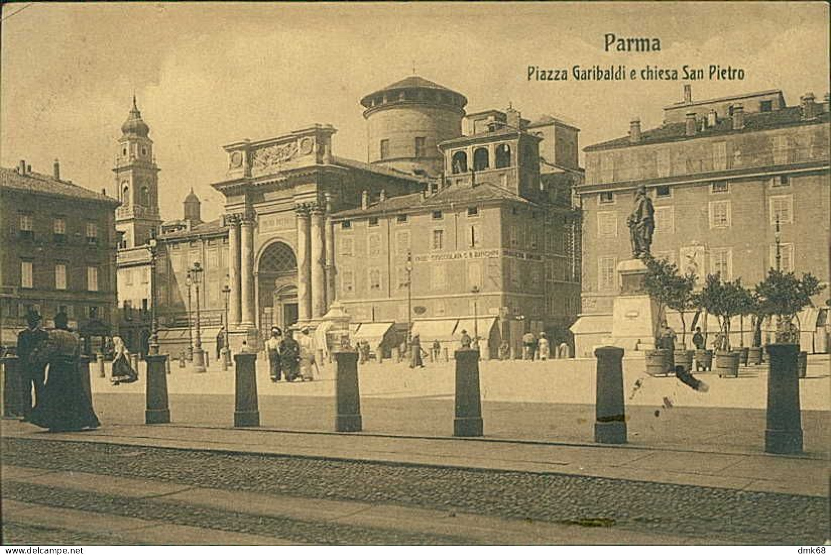 PARMA - PIAZZA GARIBALDI E CHIESA SAN PIETRO - EDIZ. BOCCHIALINI - TIMBRO AMBULANTE MILANO / BOLOGNA SPEDITA 1907 (20865 - Parma