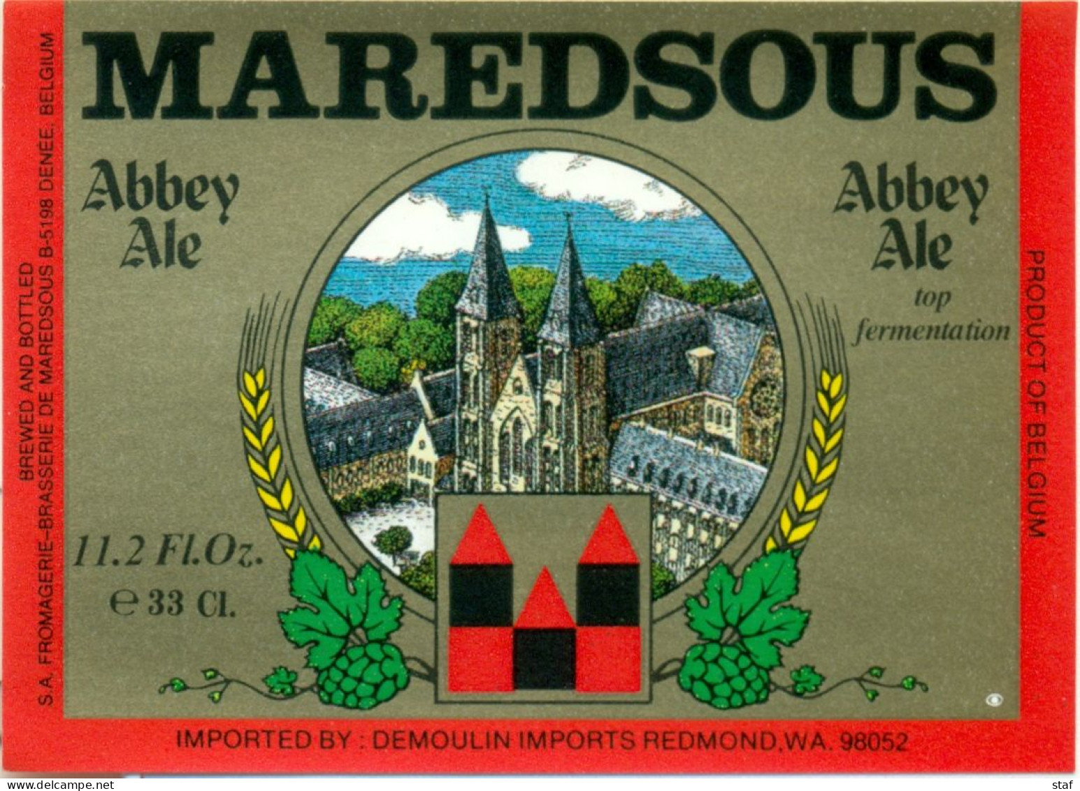 Oud Etiket Bier Maredsous  Abbey Ale - Brouwerij / Brasserie De Maredsous - Bier