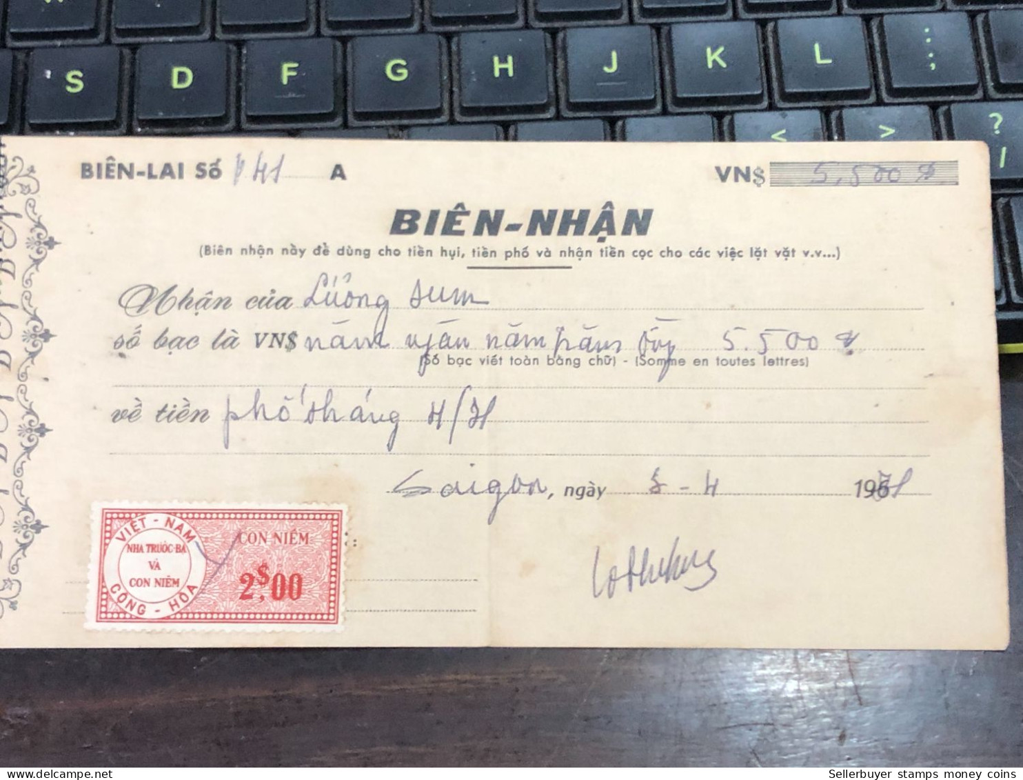 Viet Nam Suoth Old Bank Receipt(have Wedge 2 $ Year 1961) PAPER QUALITY:GOOD 1-PCS - Collections