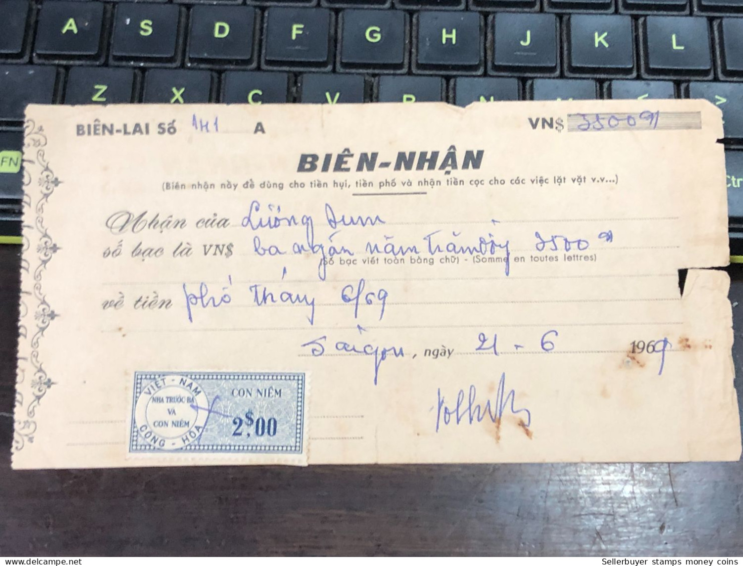 Viet Nam Suoth Old Bank Receipt(have Wedge 2 $ Year 1969) PAPER QUALITY:GOOD 1-PCS - Sammlungen