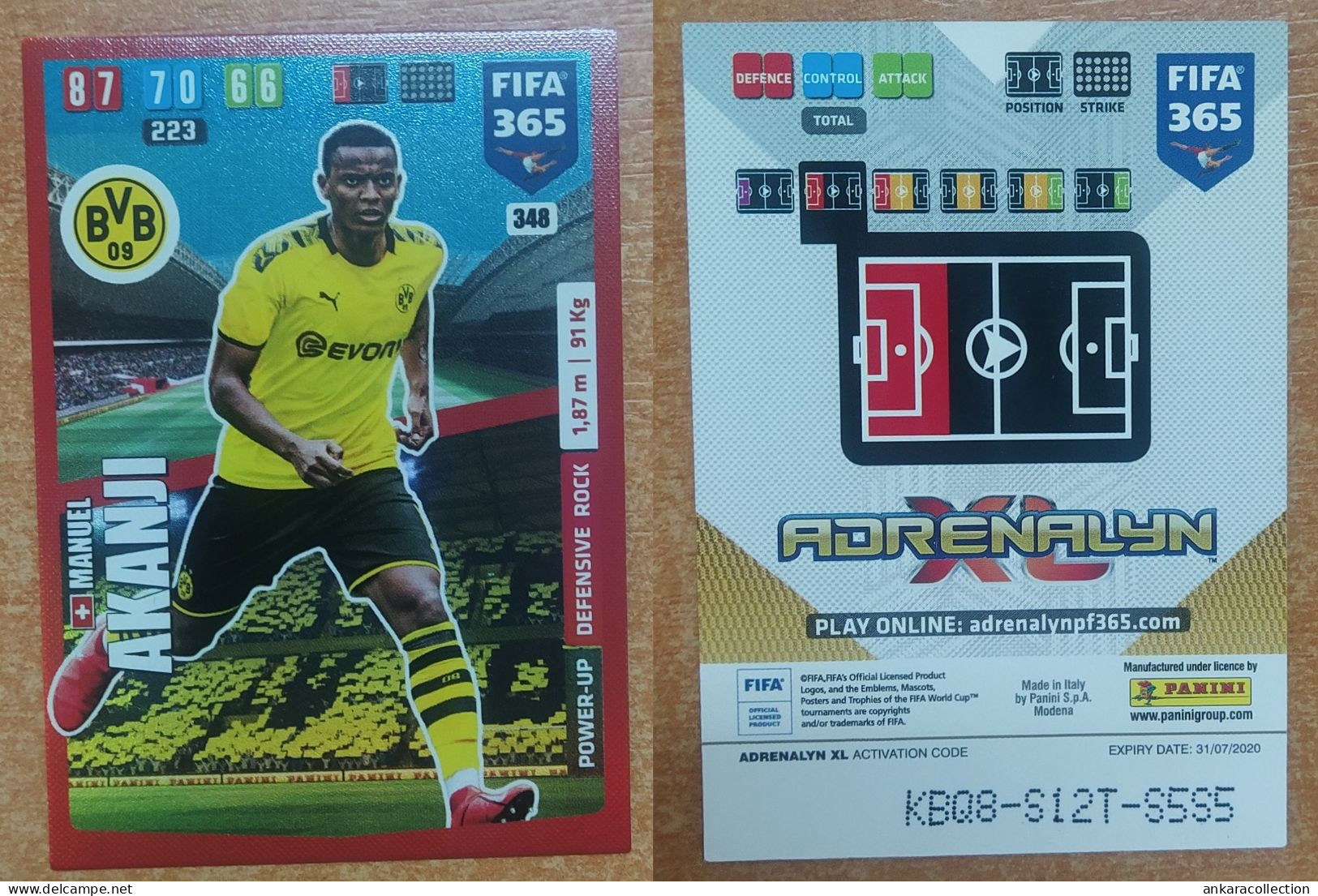 AC - 348 MANUEL AKANJI  BVB BORUSSIA DORTMUND  POWER UP DEFENSIVE ROCK  PANINI FIFA 365 2020 ADRENALYN TRADING CARD - Trading-Karten