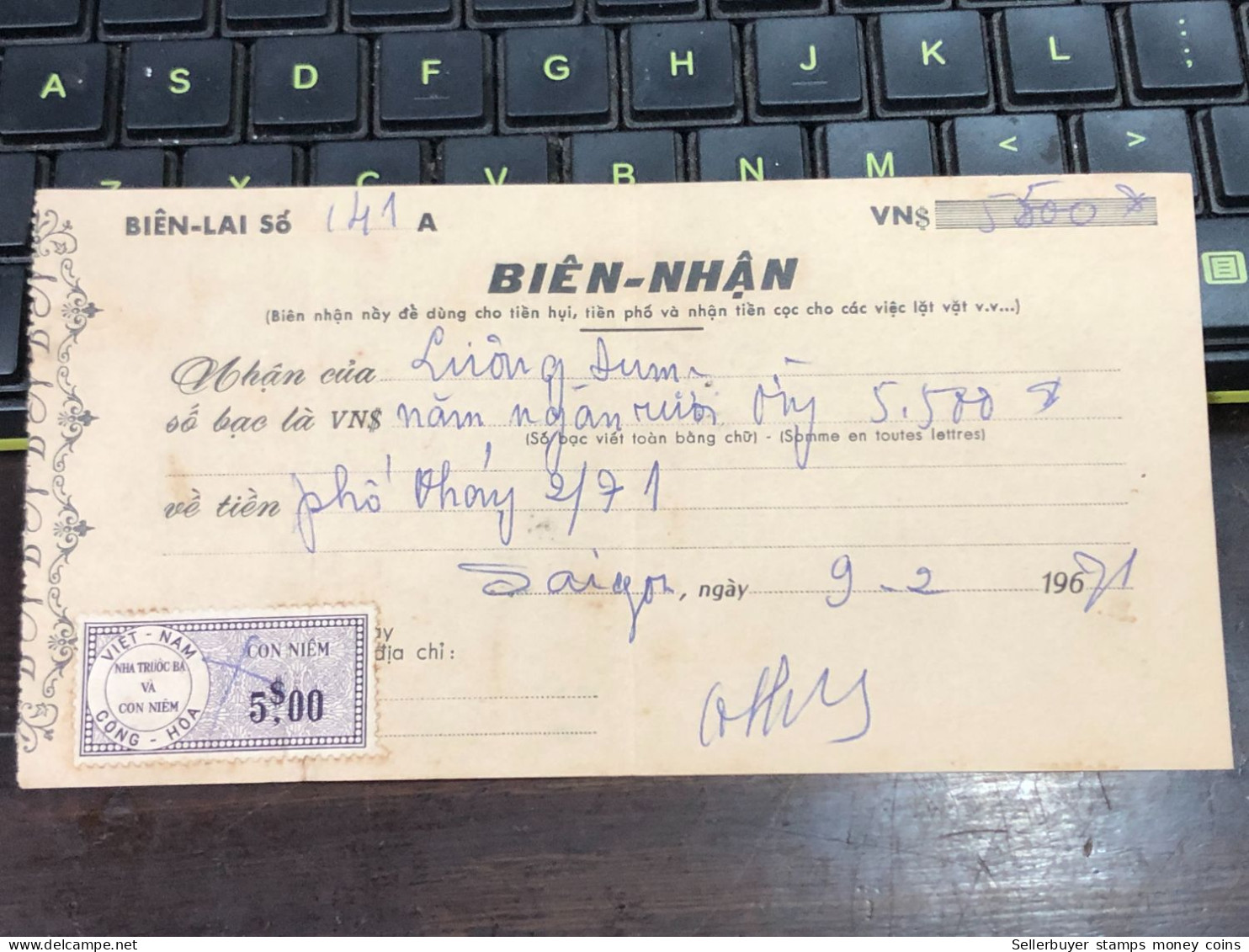 Viet Nam Suoth Old Bank Receipt(have Wedge 5 $ Year 1971) PAPER QUALITY:GOOD 1-PCS - Collections