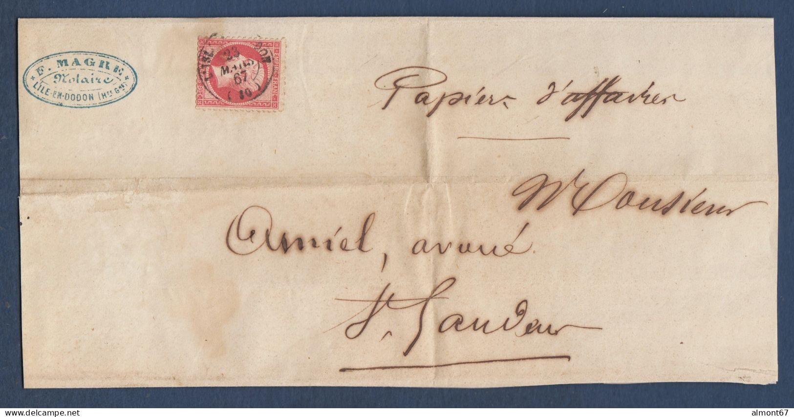 Napoléon N° 24 Oblitéré Cachet 15 L' Isle En Dodon Sur Bande De Papiers D'affaires - 1862 Napoléon III
