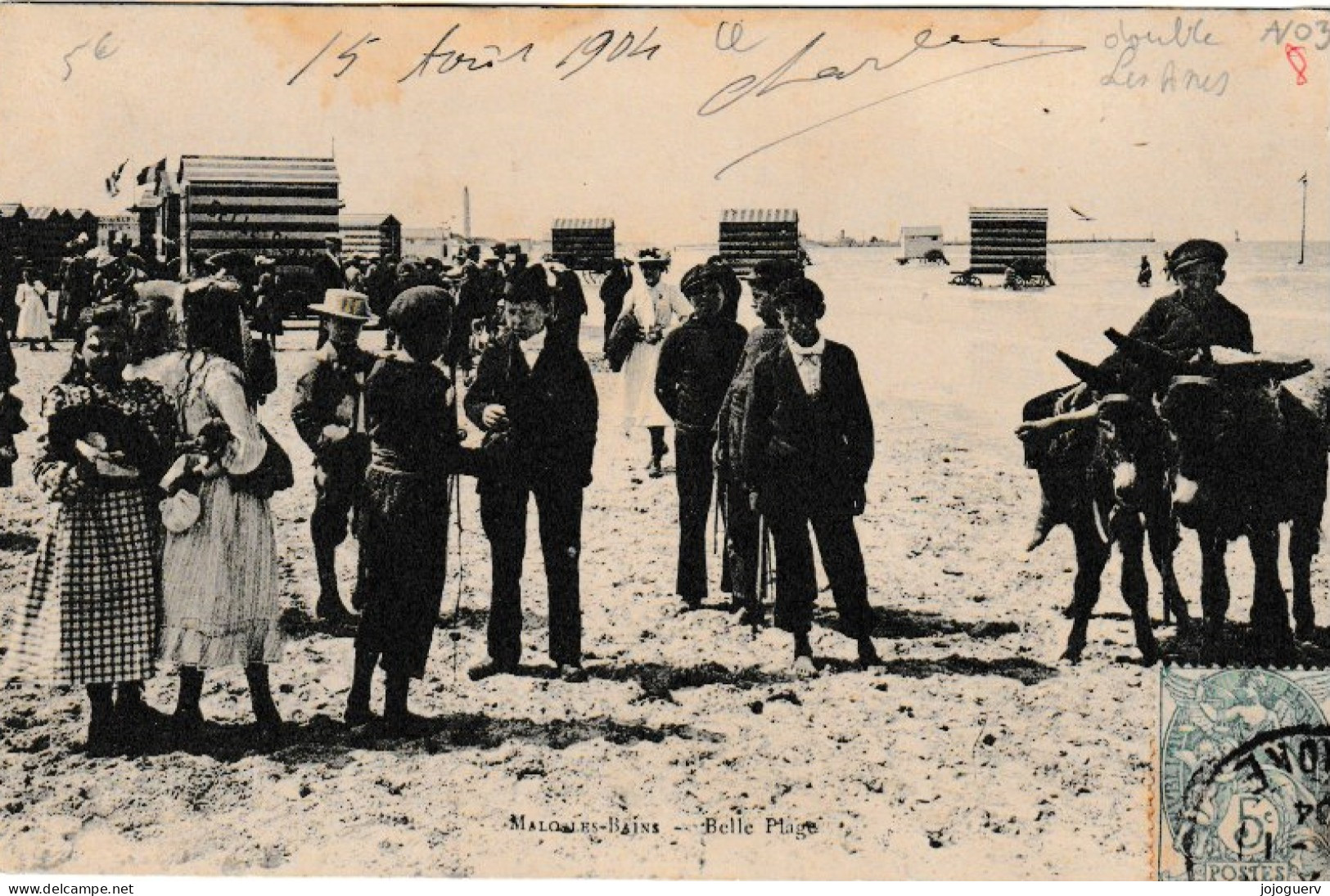 Malo Les Bains  Dunkerque  Belle Plage (,cabines , âne , Phare Au Fond, Timbrée En 1904 - Malo Les Bains