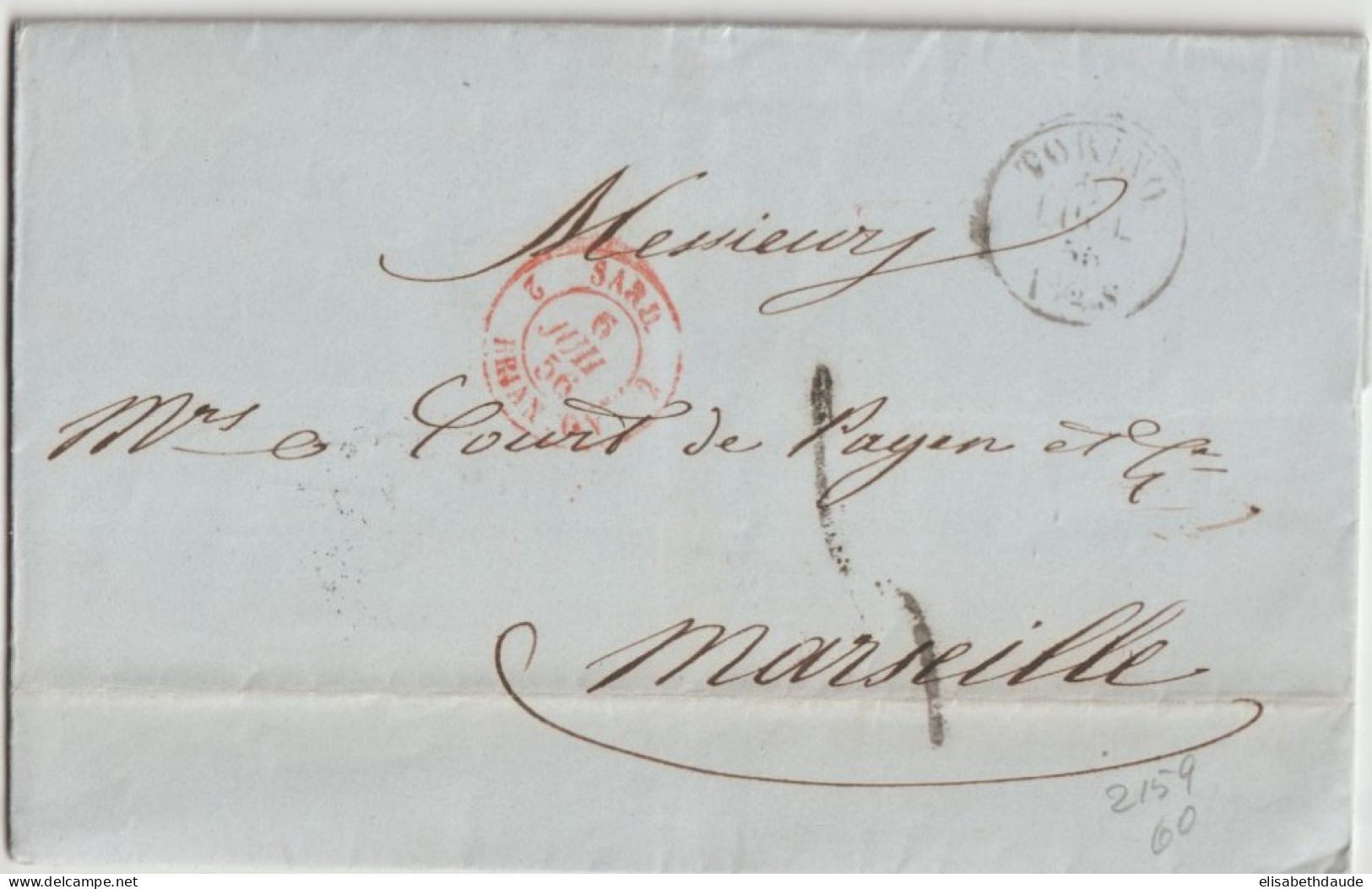 1856 - LETTRE De TORINO - ENTREE SARDAIGNE - SARD. 2 BRIANCON 2. ! => MARSEILLE - Marques D'entrées