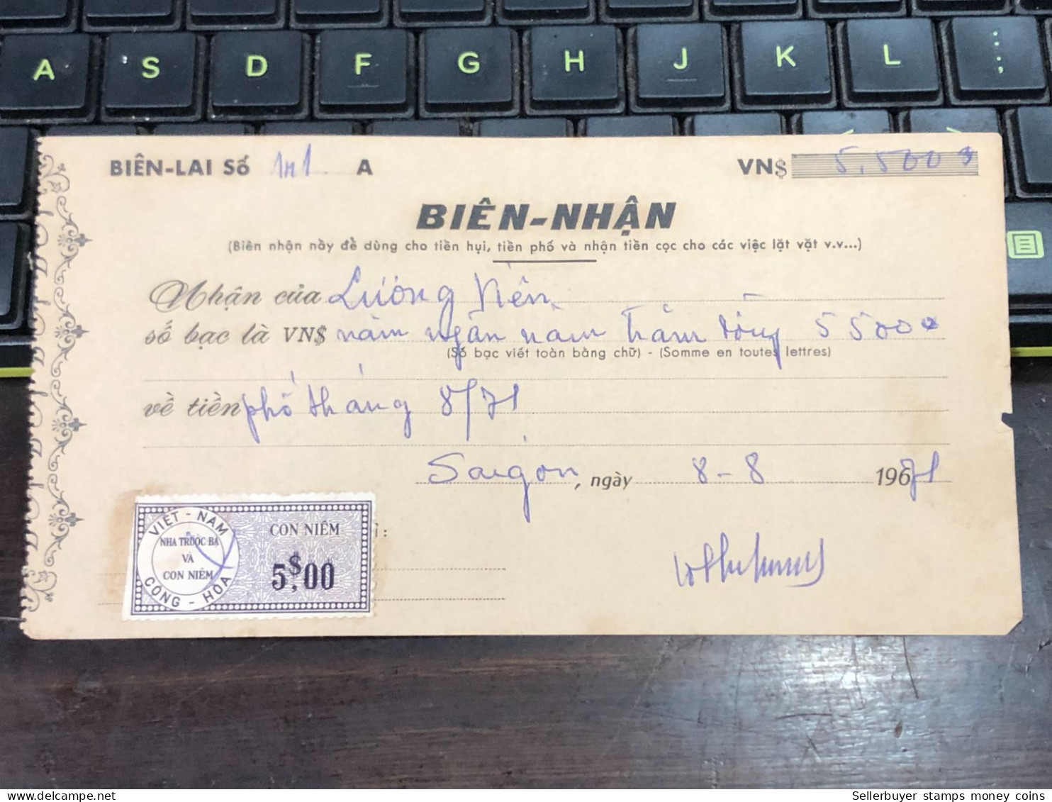 Viet Nam Suoth Old Bank Receipt(have Wedge 5 $ Year 1971) PAPER QUALITY:GOOD 1-PCS - Collections