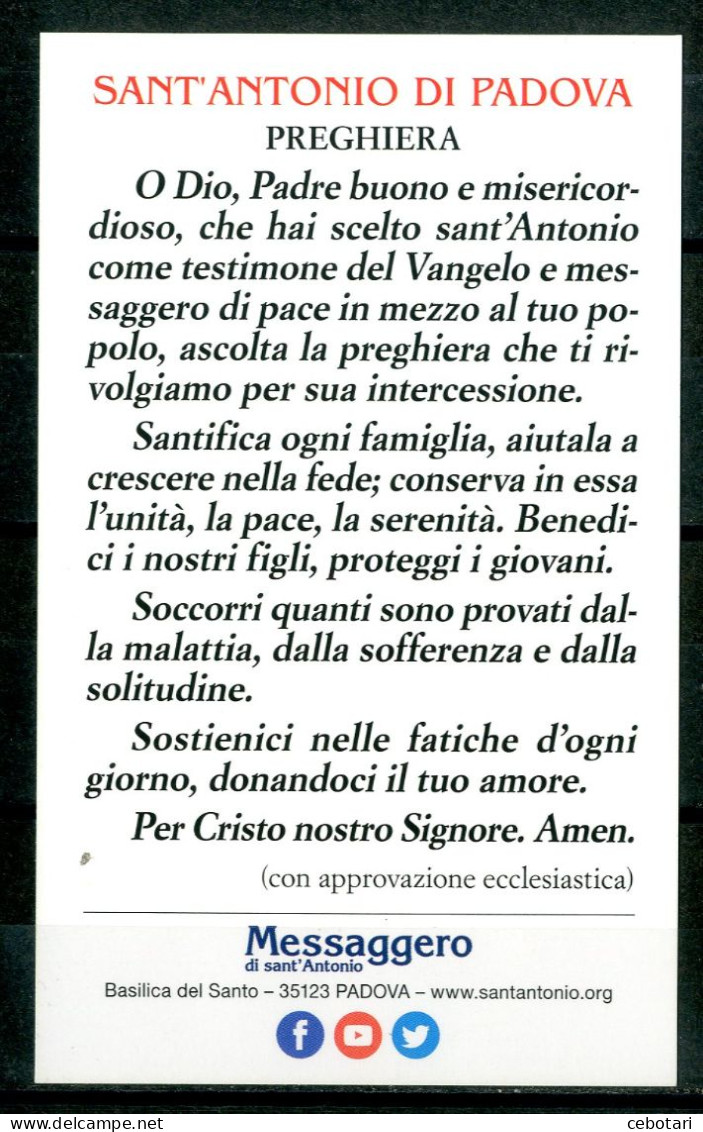 SANTINO - Sant'Antonio Di Padova - Santino Con Preghiera. - Imágenes Religiosas