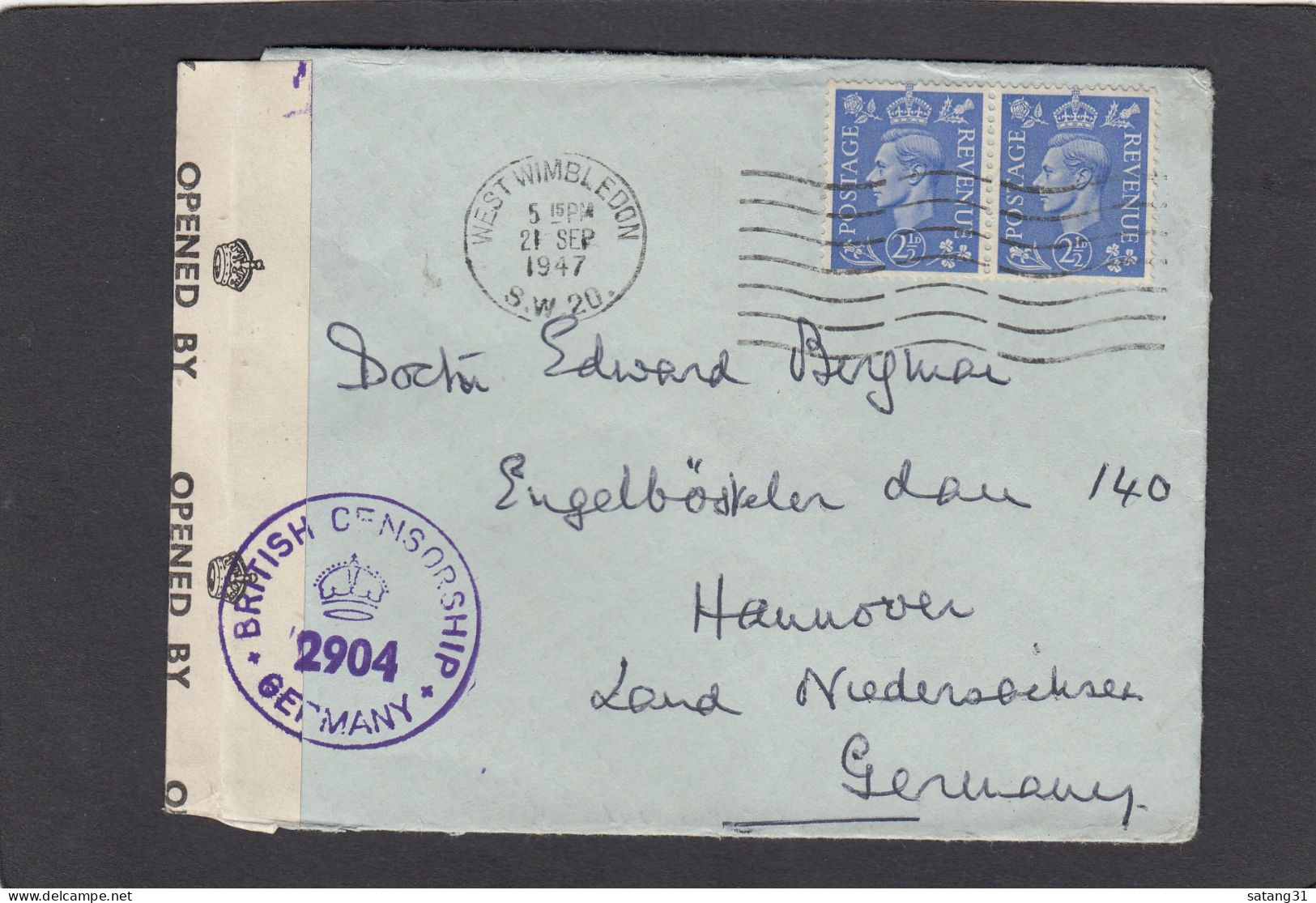 LETTRE DE WEST WIMBLEDON POUR HANNOVRE,OUVERTE PAR LA CENSURE ANGLAISE EN ALLEMAGNE,1947. - Covers & Documents