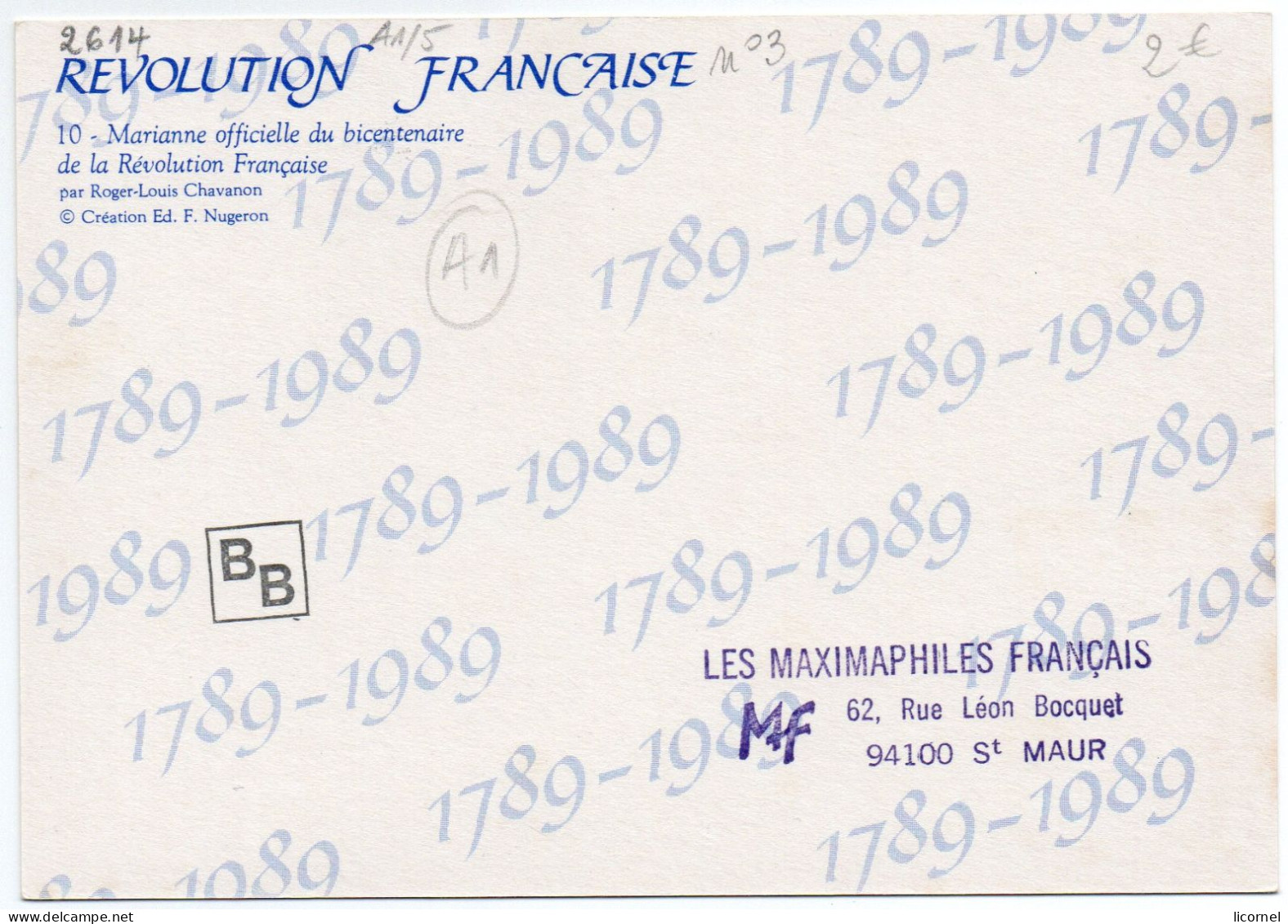 Carte  Maxi  1989 Premier Jour /MARIANNE Du Bicentenaire - 1980-1989