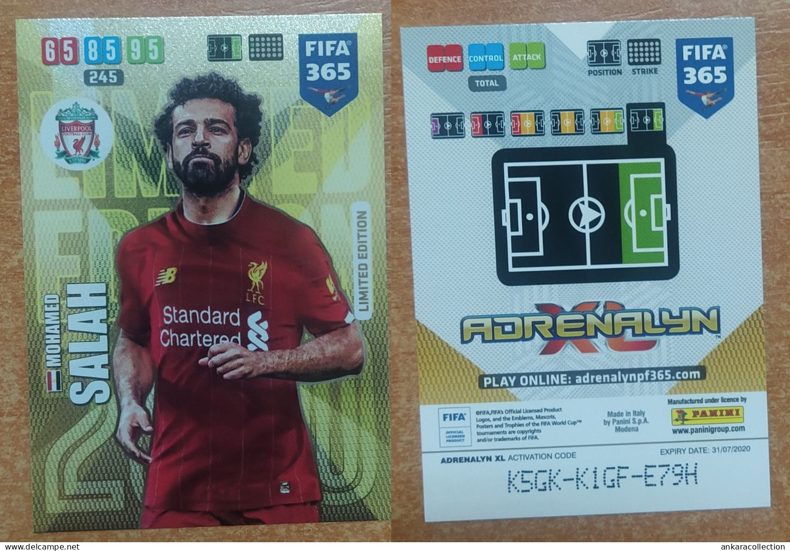 AC - MOHAMED SALAH  LIVERPOOL  LIMITED EDITION  PANINI FIFA 365 2020 ADRENALYN TRADING CARD - Trading-Karten