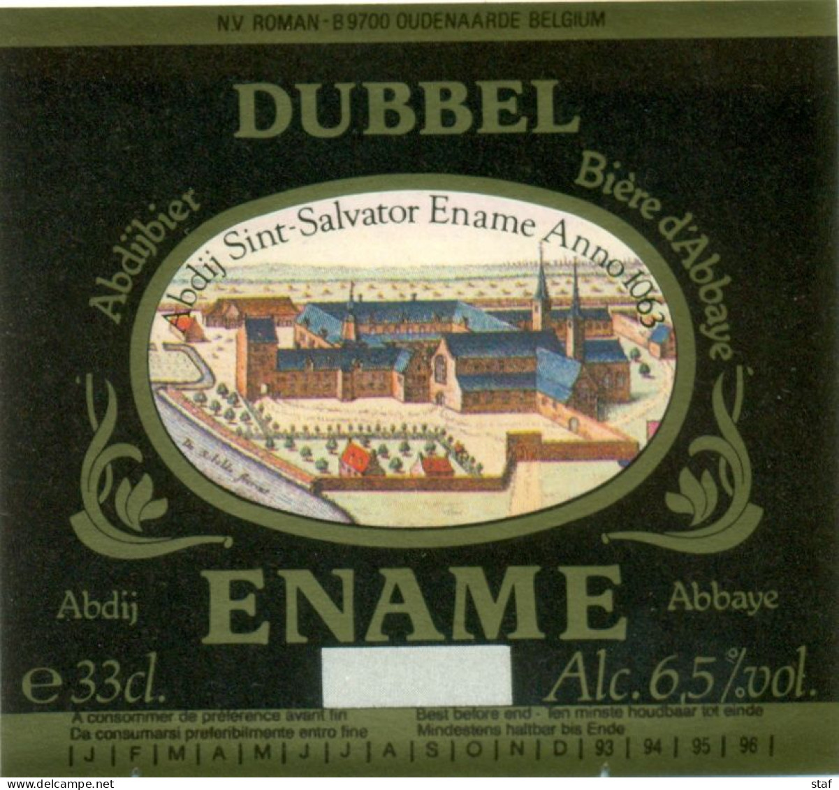 Oud Etiket Bier Dubbel Ename - Brouwerij / Brasserie Abdij Abbaye Sint-Salvator - Bier