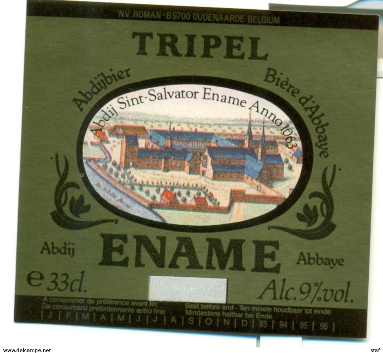 Oud Etiket Bier Tripel Ename - Brouwerij / Brasserie Abdij Abbaye Sint-Salvator - Bière